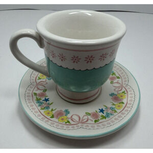 Yankee Candle Vintage Floral Pastel Ceramic Teacup & Saucer Tea Light Holder